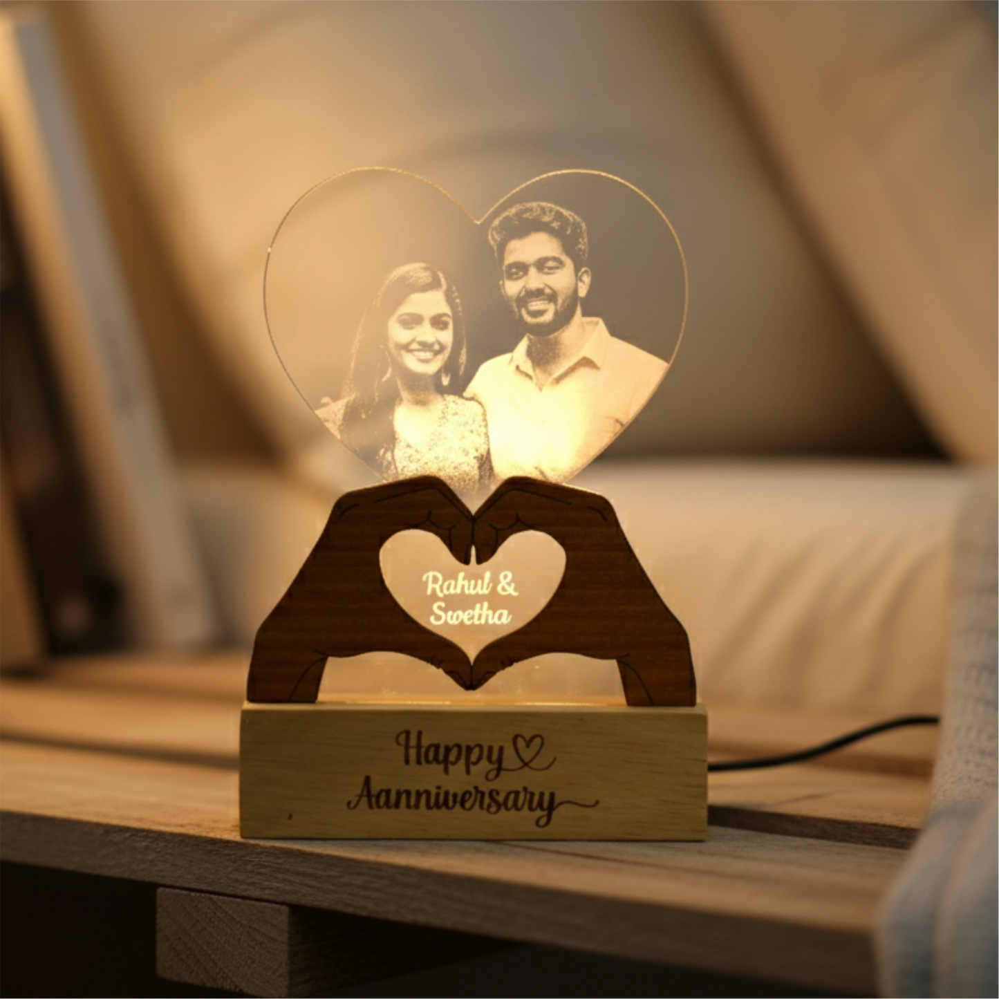 Personalized Heart Photo Lamp | Custom Engraved Acrylic LED Gift | Customised Couple Gift
