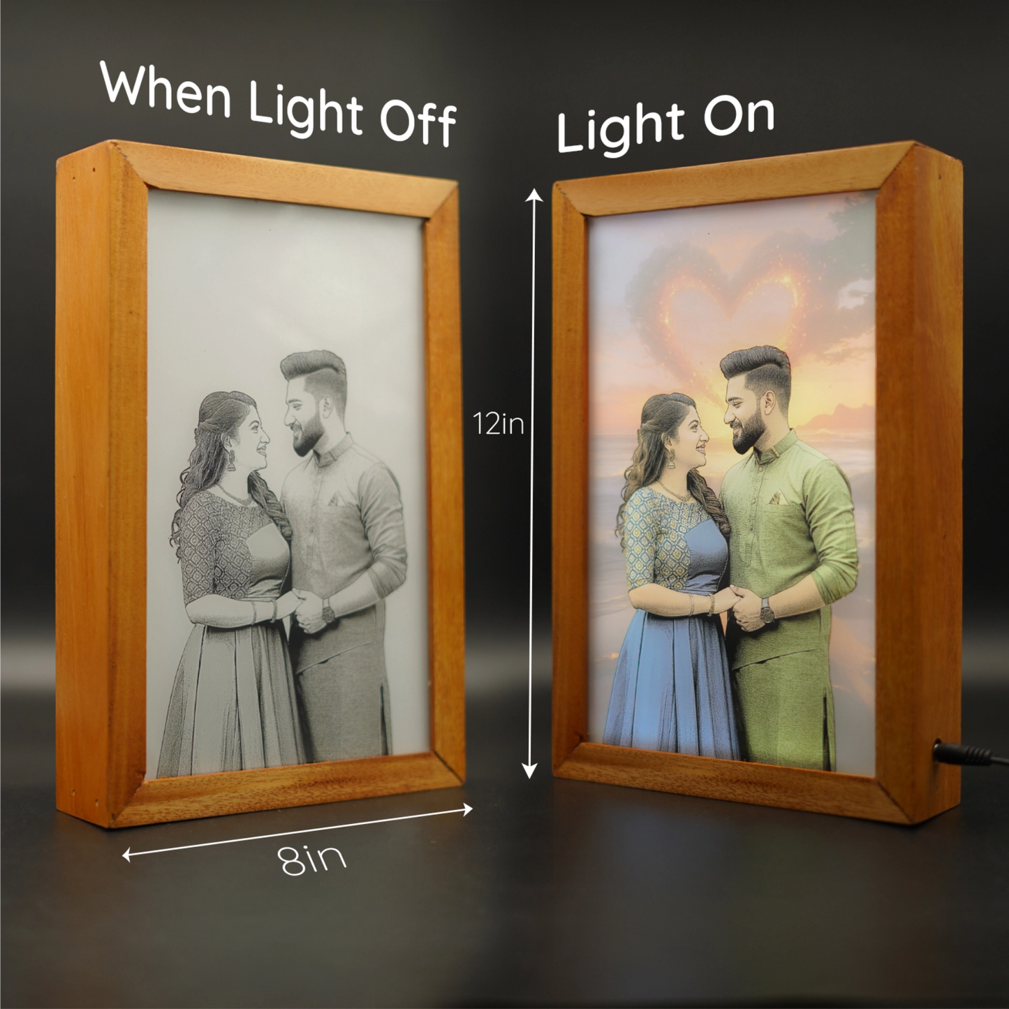 Customized Light Painting Photo Frame Box Gift | Custom Wooden Lamp (12" x 8")