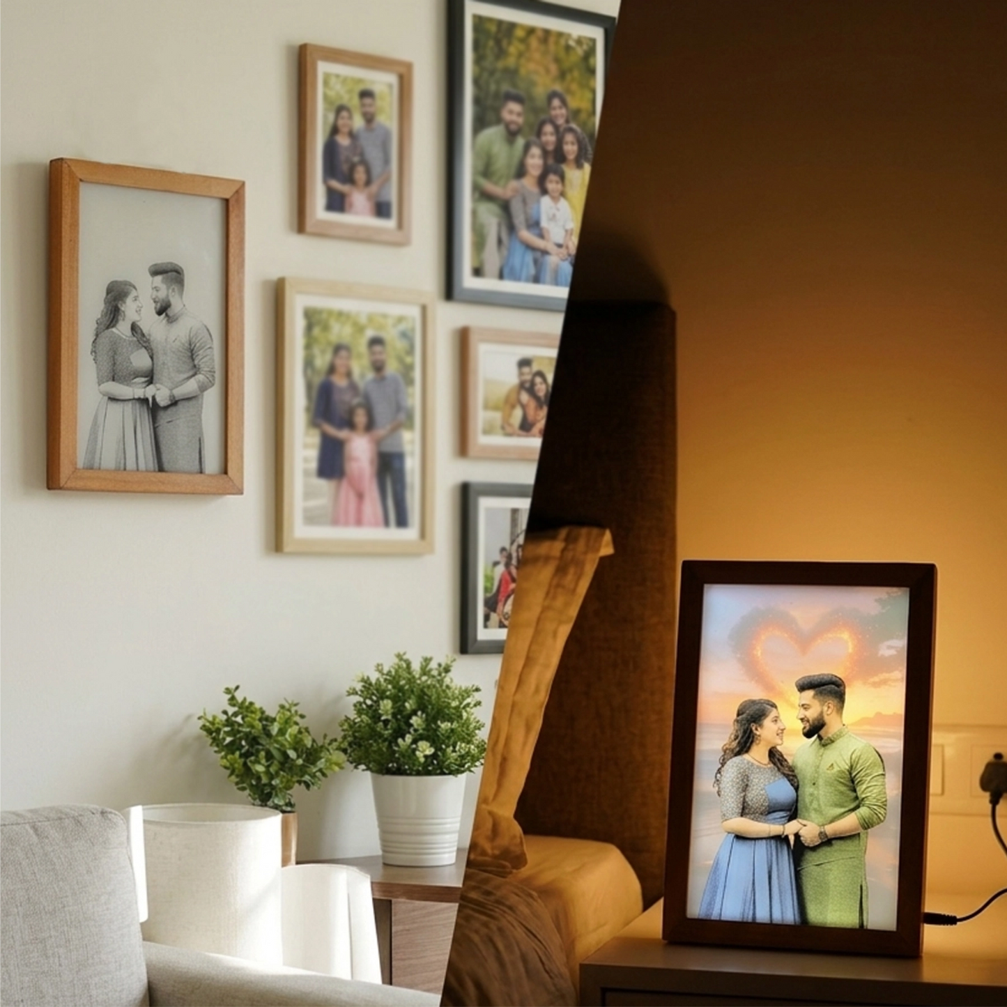Customized Light Painting Photo Frame Box Gift | Custom Wooden Lamp (12" x 8")