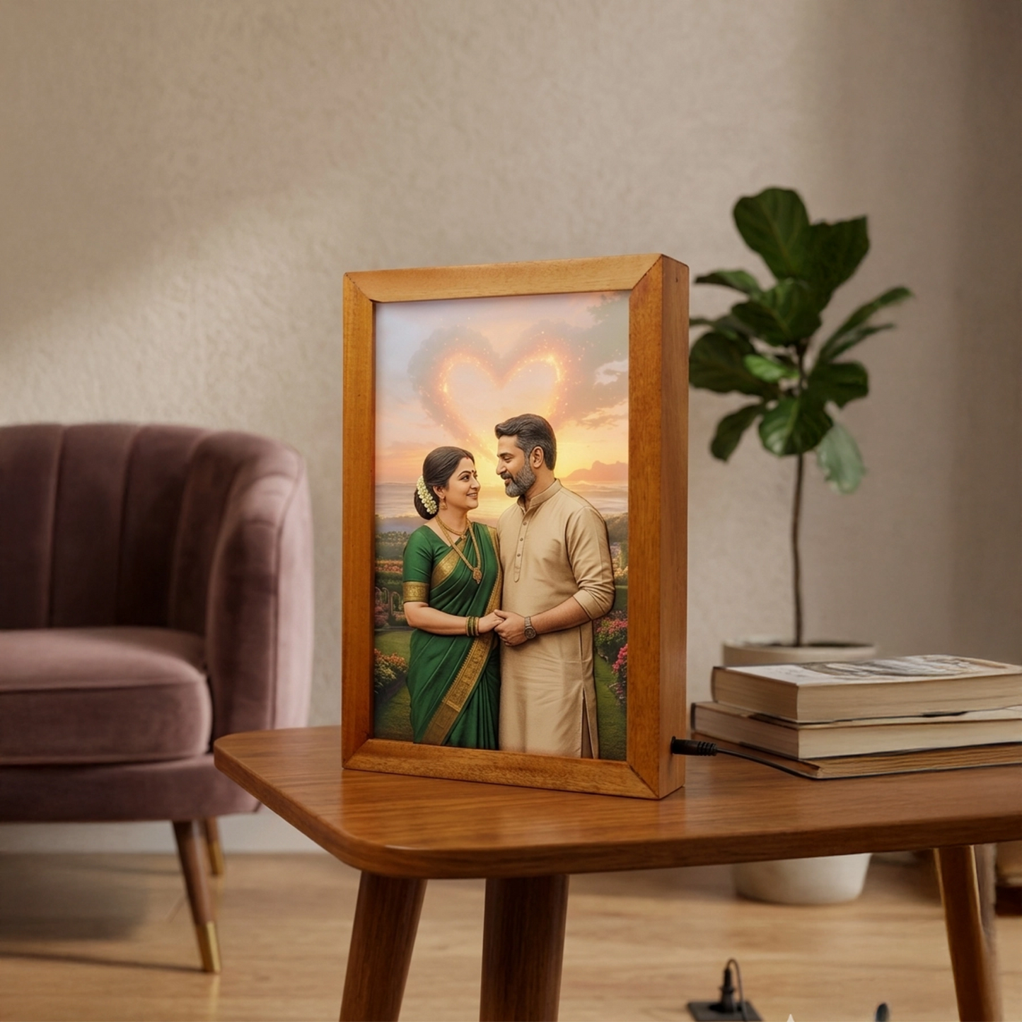 Customized Light Painting Photo Frame Box Gift | Custom Wooden Lamp (12" x 8")