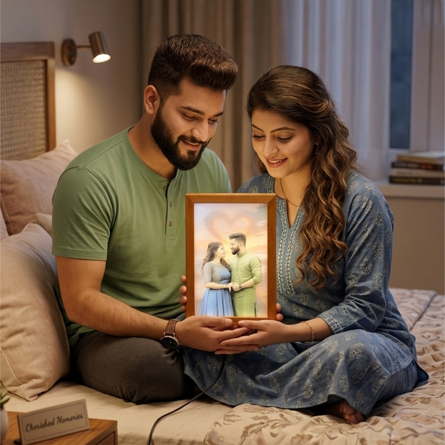 Customized Light Painting Photo Frame Box Gift | Custom Wooden Lamp (12" x 8")