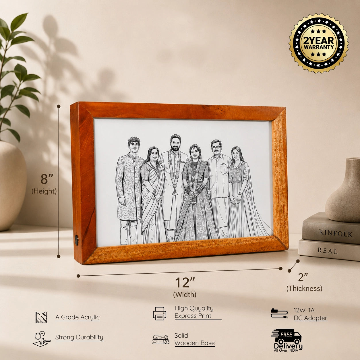 Customized Light Painting Photo Frame Box Gift | Custom Wooden Lamp (12" x 8")