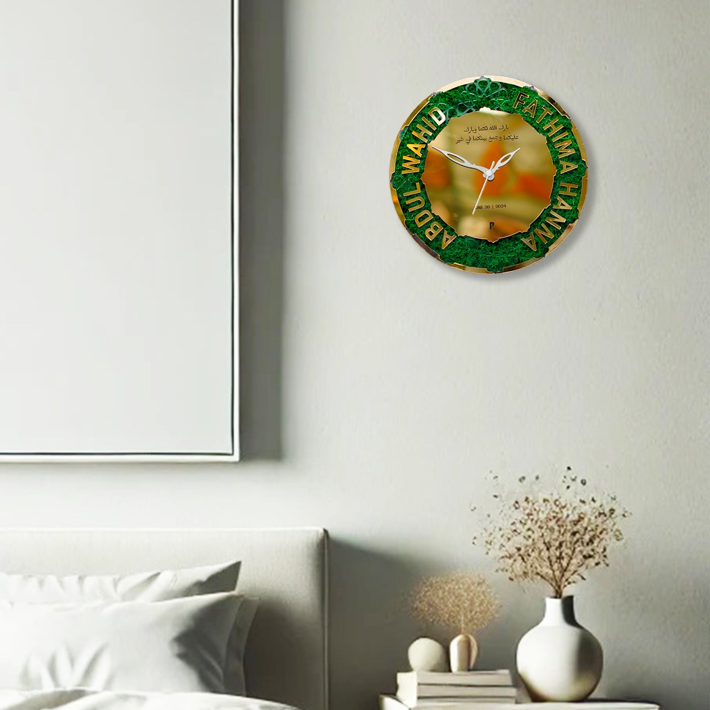 Customized Moss And Wooden Clock