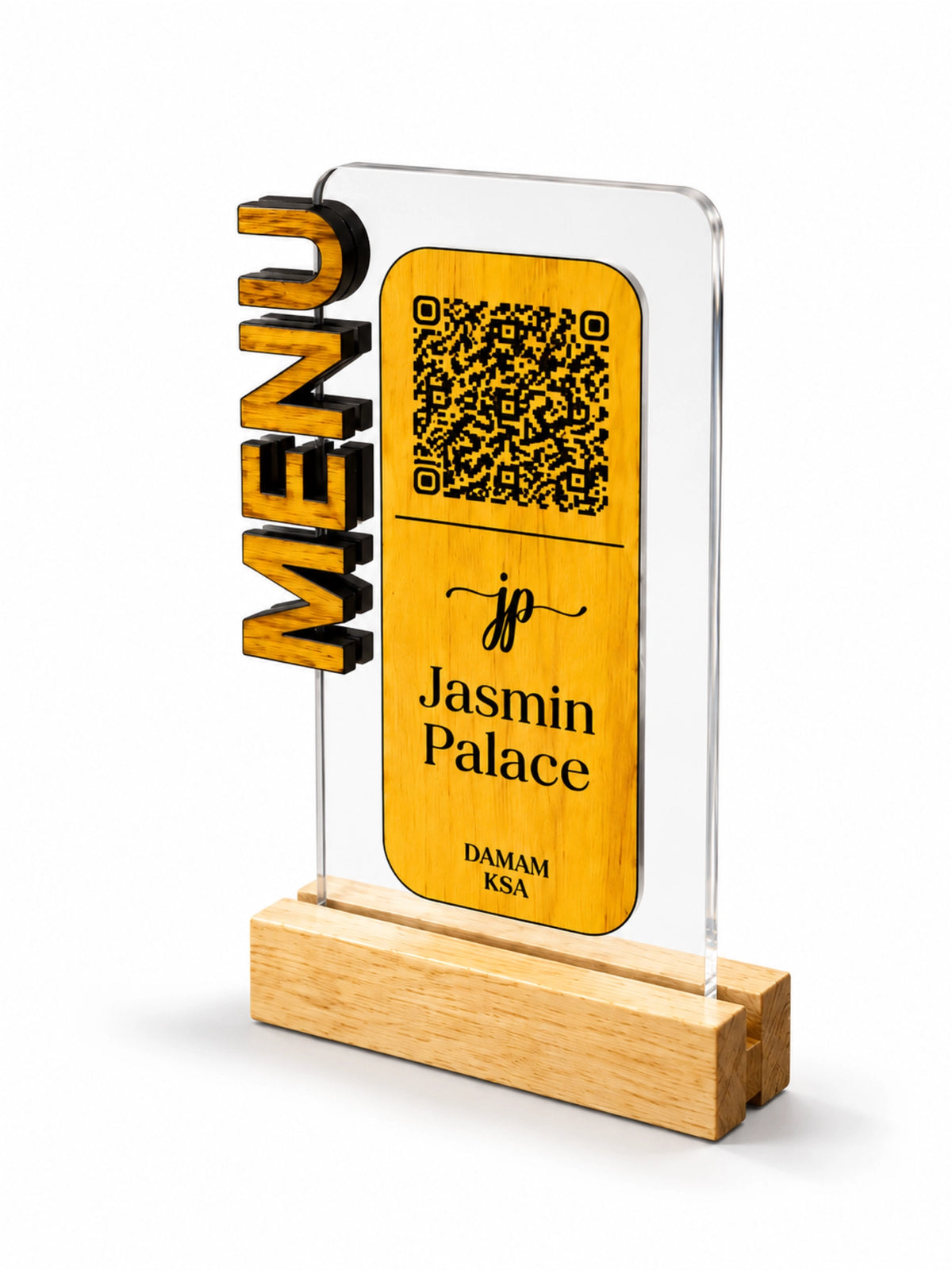 QR Code Menu Table Stand with Wooden Base