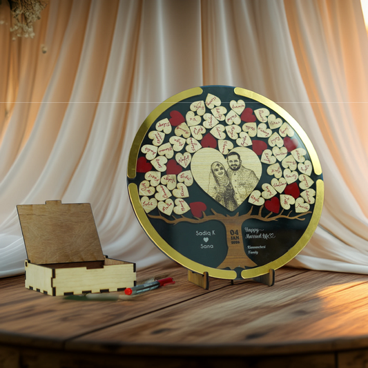 Customised Wedding Guest Book Frame | Wooden Photo Engraved | 60 Love Leaves