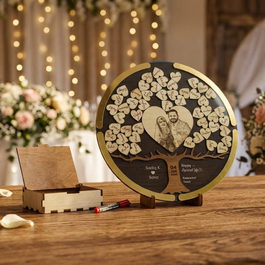 Customised Wedding Guest Book Frame | Wooden Photo Engraved | 60 Love Leaves