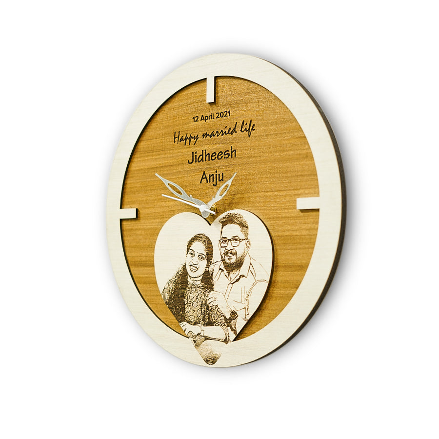 Customized Photo Engraved Wooden Wall Clock Gift