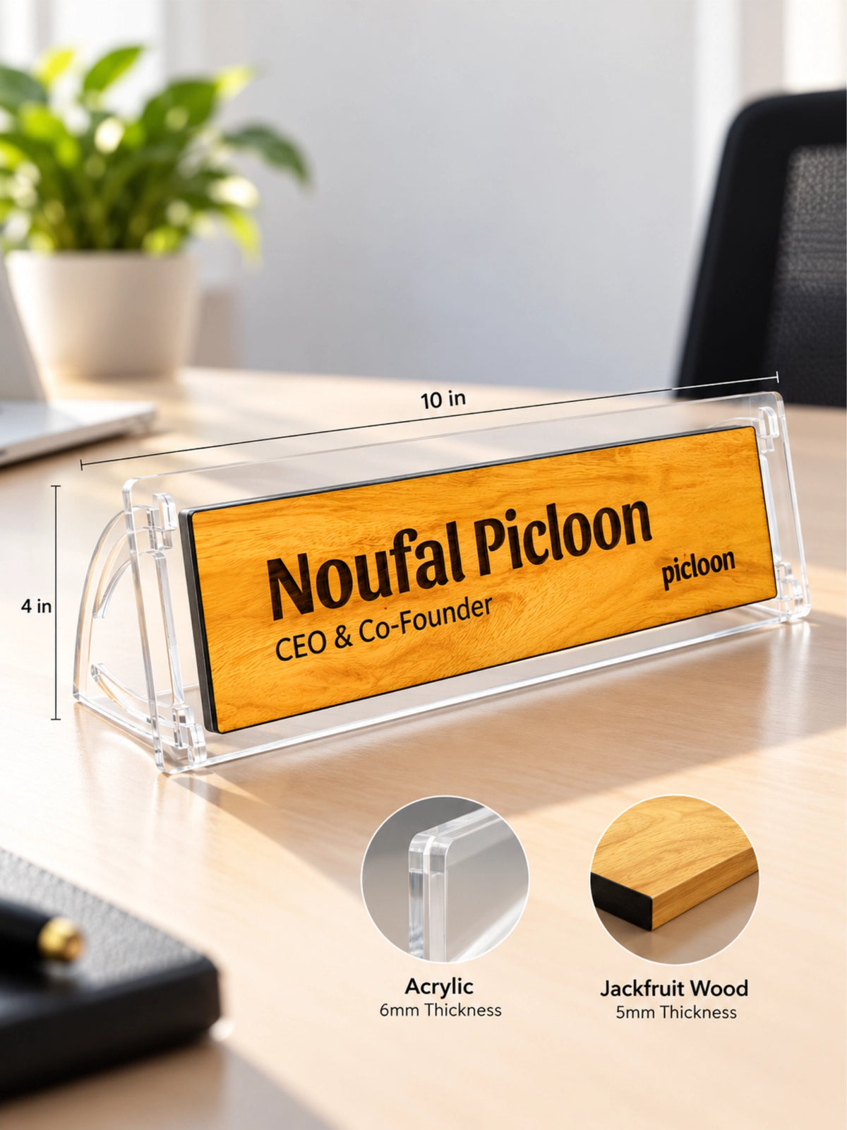 Personalised Wooden & Acrylic Desk Name Plate – Slanting Stand