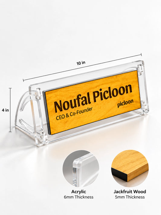 Personalised Wooden & Acrylic Desk Name Plate – Slanting Stand