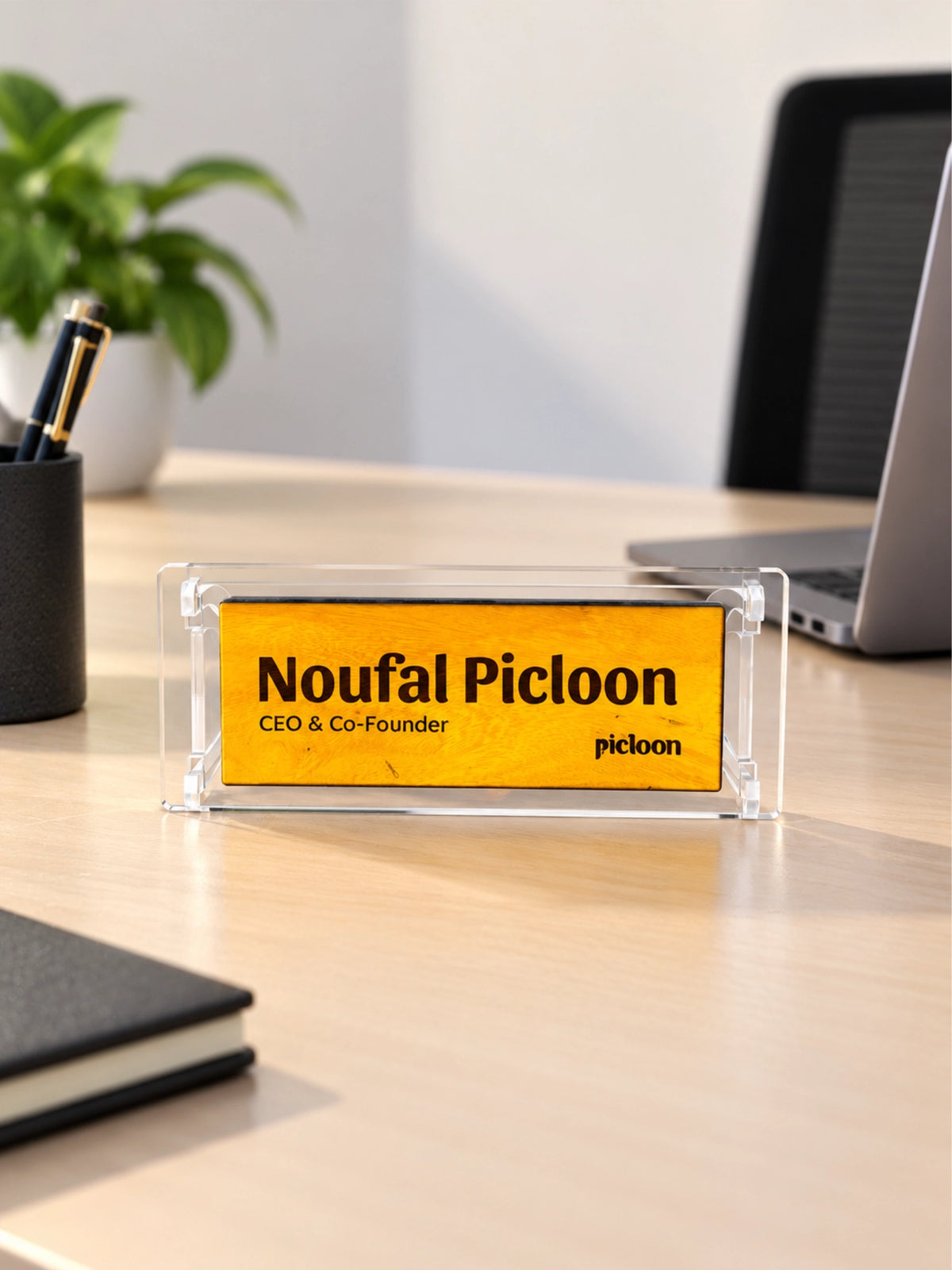 Personalised Wooden & Acrylic Desk Name Plate – Slanting Stand