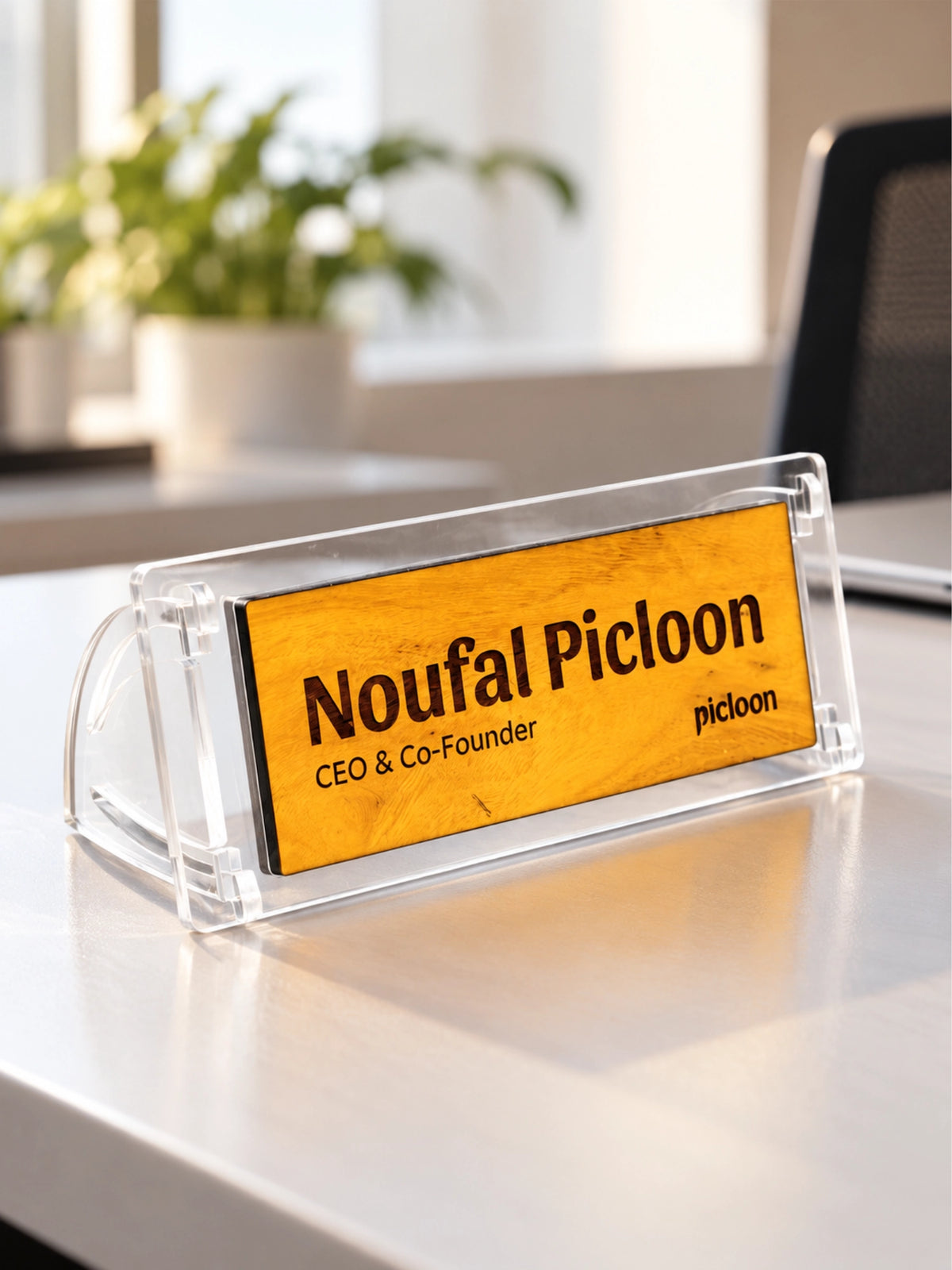 Personalised Wooden & Acrylic Desk Name Plate – Slanting Stand