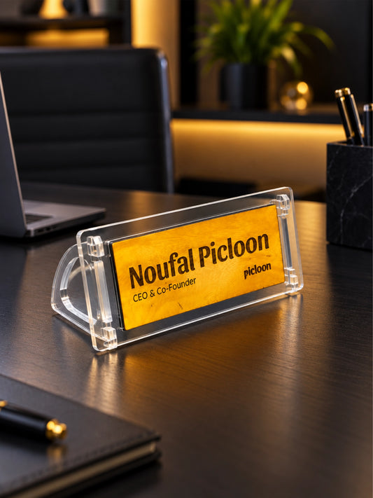Personalised Wooden & Acrylic Desk Name Plate – Slanting Stand