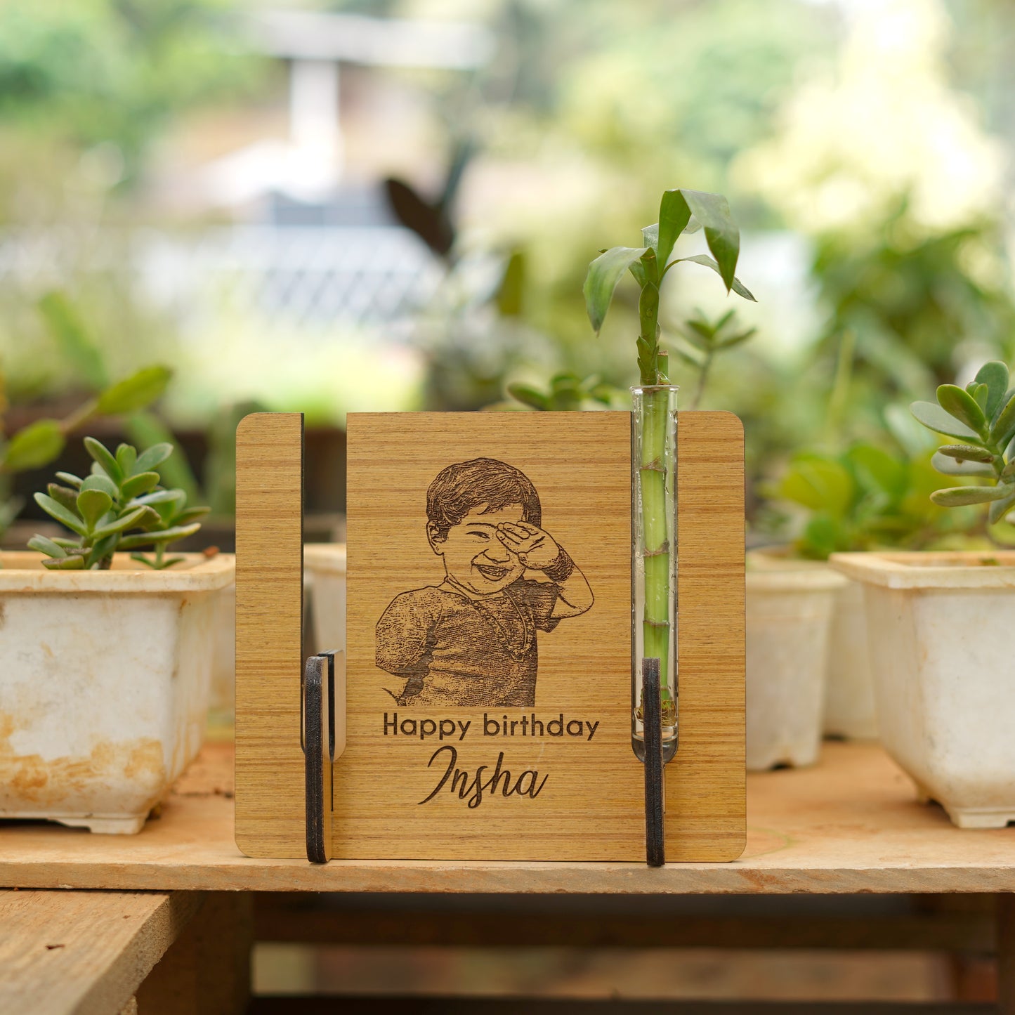 Customized Photo Engraved Wooden Plant Vase
