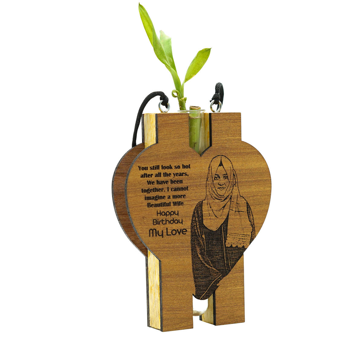 Customize Wooden Engraved Plant Vase Gift