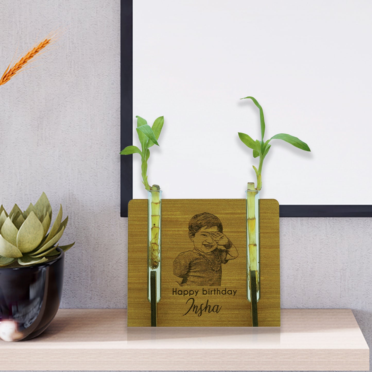 Customized Photo Engraved Wooden Plant Vase
