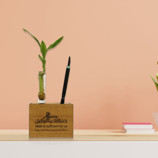 Wooden Pen Stand with Plant Vase Customize Gift for teacher